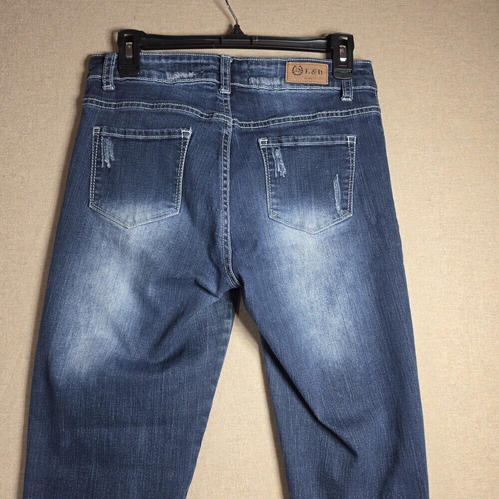 L & B Lucky & Blessed Stretchy Distressed Denim Blue Jeans Sz 6 Momcore Grunge - Picture 7 of 12